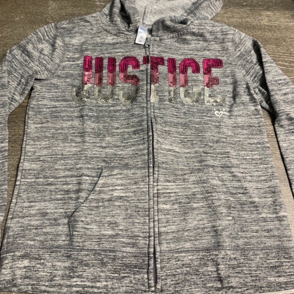Justice Gray Zip-Up Hoodie with Pink Accents